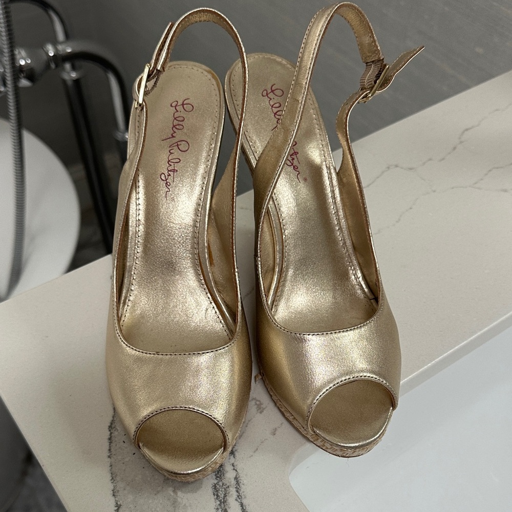 Lilly Pulitzer Metallic Gold Slingback Heels
